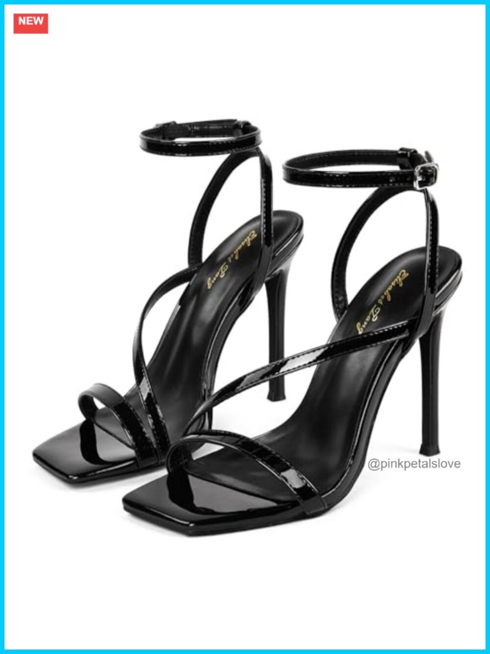 Crystal Stiletto Heeled Sandals Square Open Toe Strappy Ankle Strap Buckle